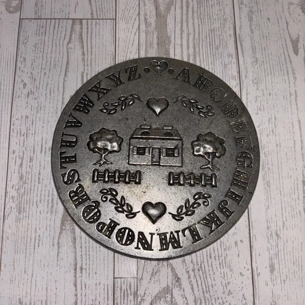 Vintage Carson Pewter Bun Warmer Rustic Farmhouse Alphabet ABC Wall Plaque